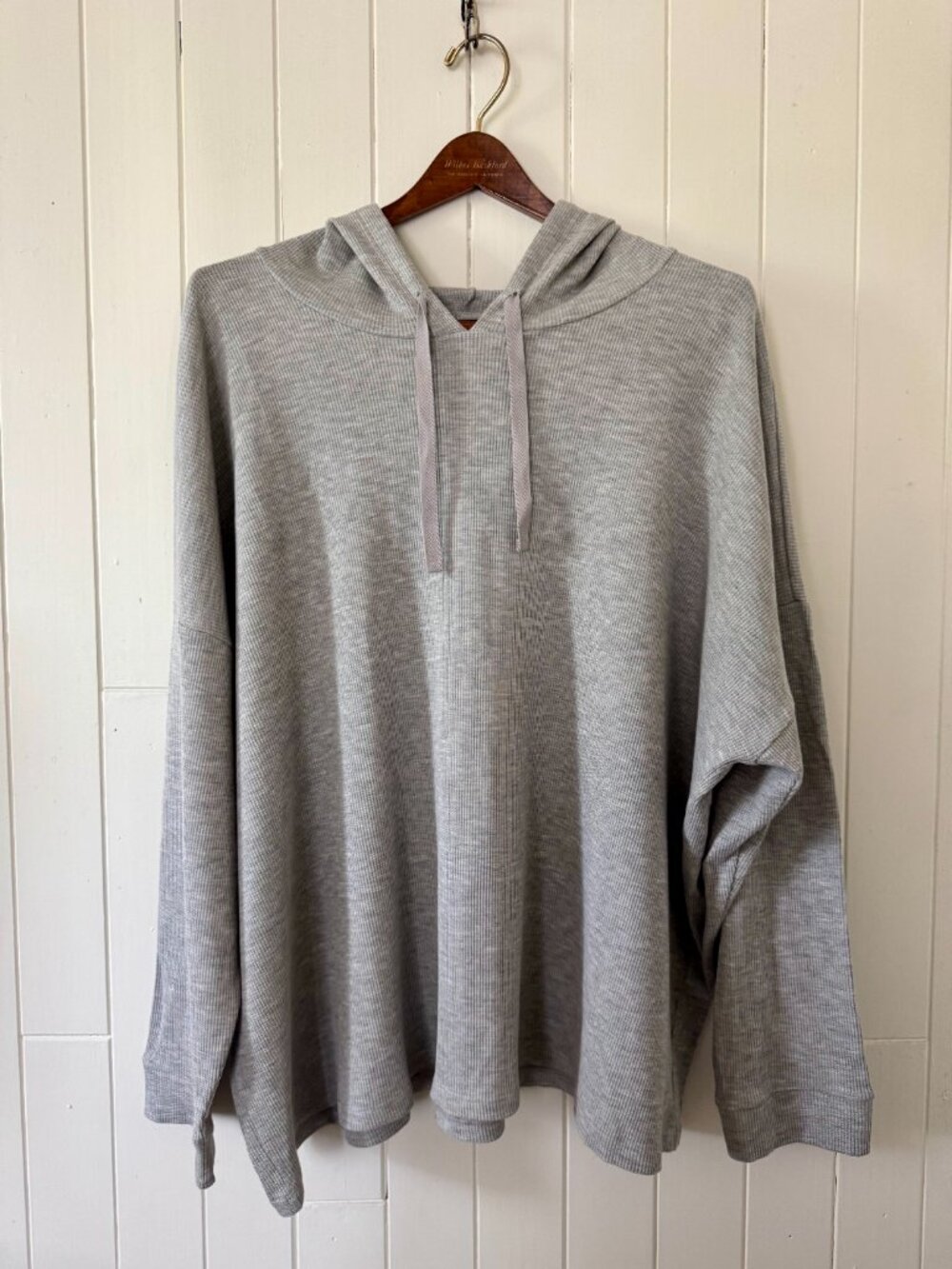 Eileen Fisher TENCEL Lyocell Organic Cotton Waffle Hoodie Pullover Grey 3X